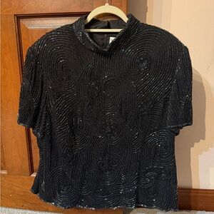Papell Evening Boutique Black Silk Beaded Top Size 2X